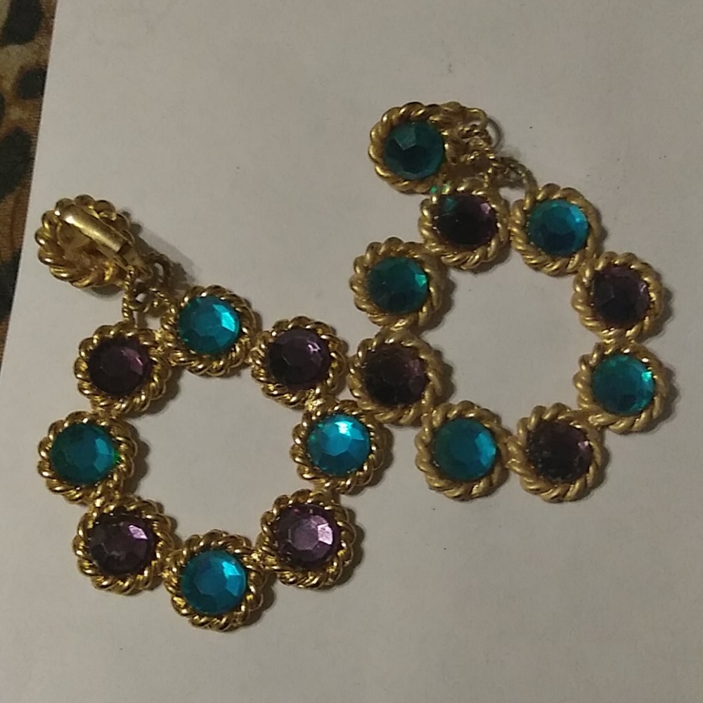 Blue, Purple and Gold Clip On Earrings